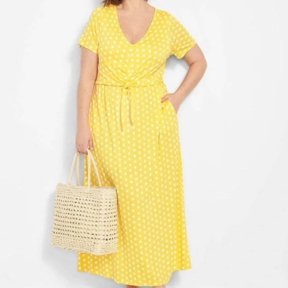 LANE BRYANT yellow Polka Dot Maxi Dress Size 22/24 Women Plus Curvy Casual R1 - Picture 1 of 5